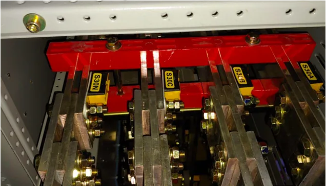 RFID thermal sensors installed at busbar joints inside a switchboard